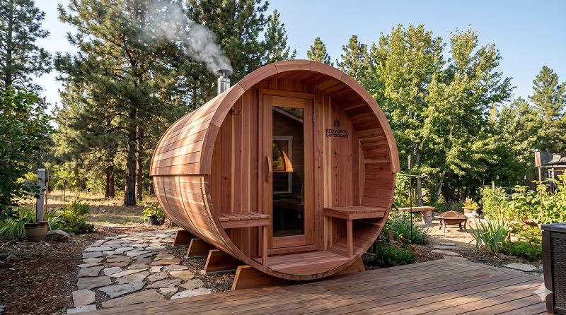 Redwood Outdoors Extra-Wide barrel sauna