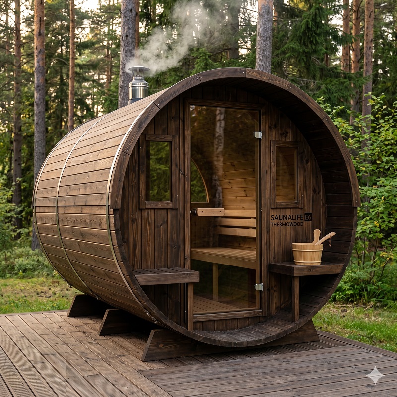 SaunaLife E6 thermowood barrel sauna