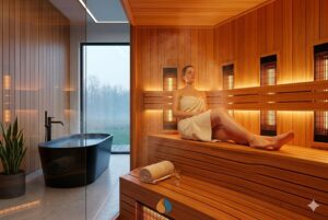 Person relaxing in a warm infrared sauna