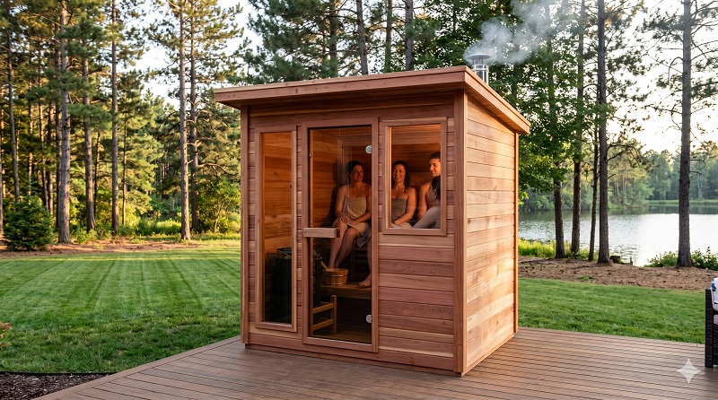 Redwood Outdoors 4-person cabin outdoor sauna