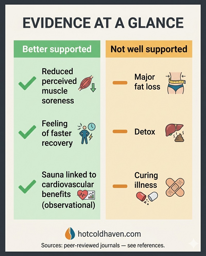 Summary infographic of what the research supports and does not support about contrast therapy