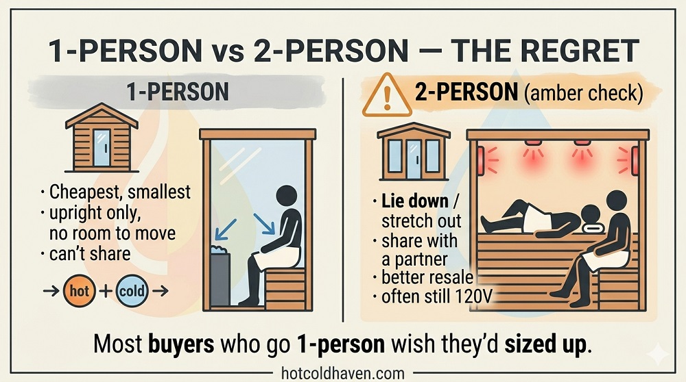 Infographic comparing 1-person and 2-person infrared saunas