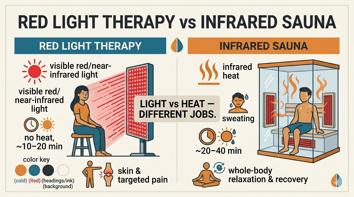 Red light therapy versus infrared sauna: light treatment versus heat treatment compared