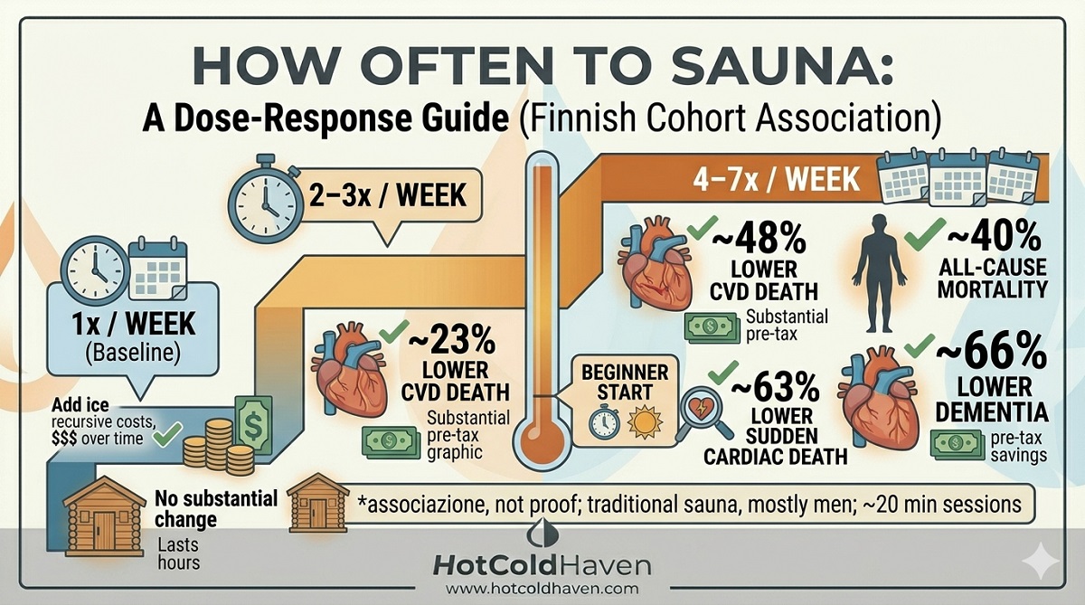 Infographic: sauna frequency dose-response from Finnish cohort