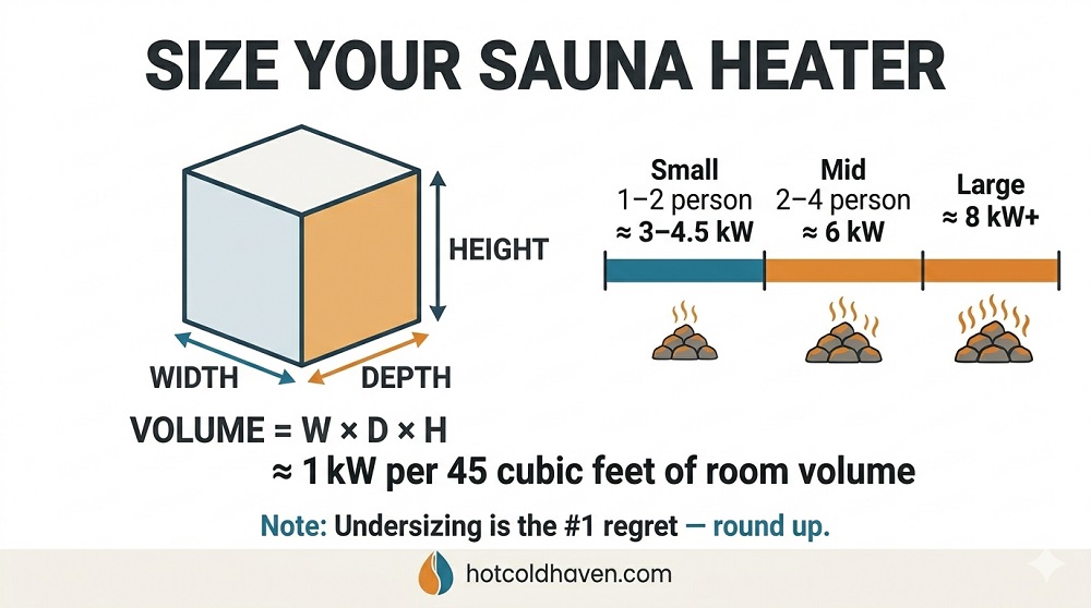 Guide to sizing a sauna heater by room volume in kilowatts