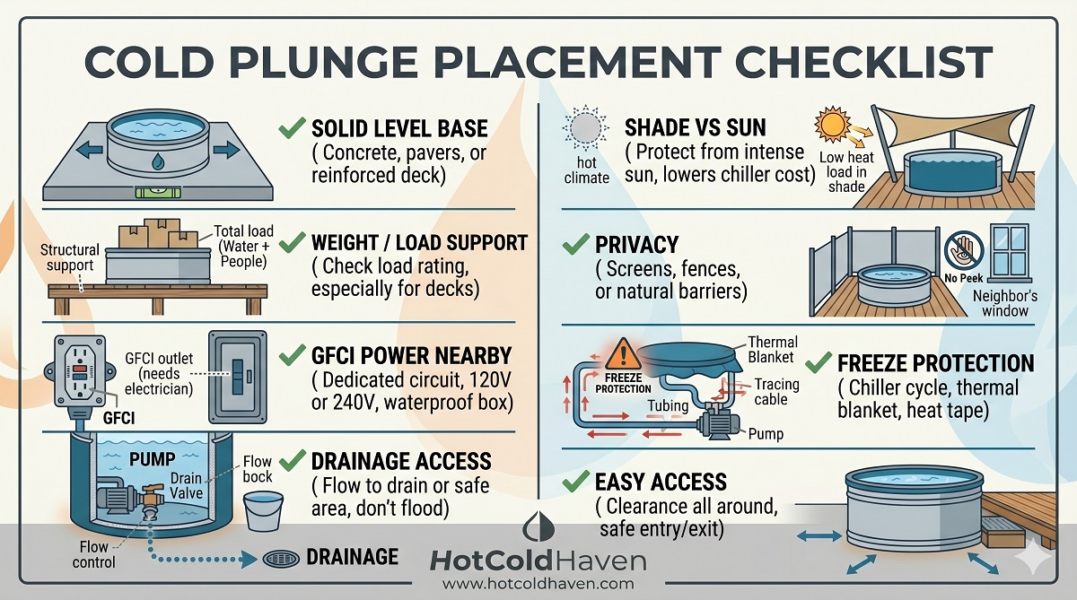 Cold plunge placement checklist infographic